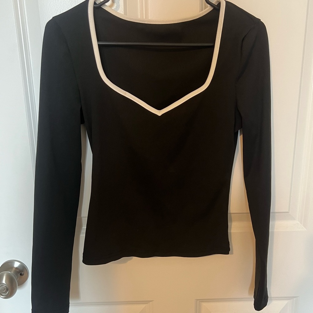 Black Long Sleeve Top with White Trim